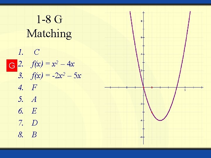 1 -8 G Matching 1. G 2. 3. 4. 5. 6. 7. 8. C