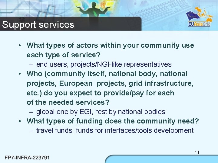 Support services • What types of actors within your community use each type of