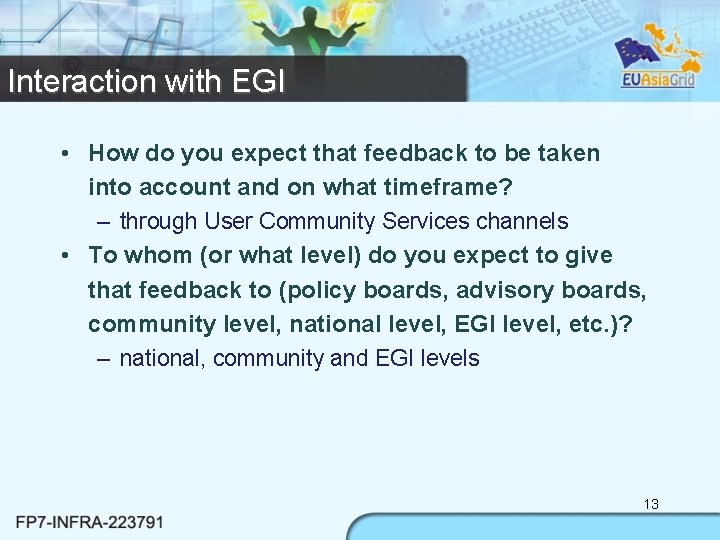 Interaction with EGI • How do you expect that feedback to be taken into
