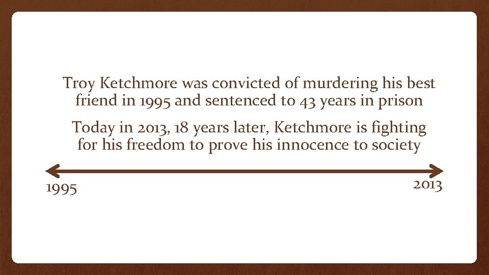 Troy Ketchmore was convicted of murdering his best friend in 1995 and sentenced to