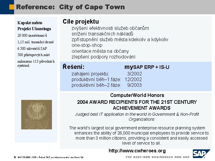 Reference: City of Cape Town Kapské město Projekt Ukuntinga 28 000 zaměstnanců 1, 15