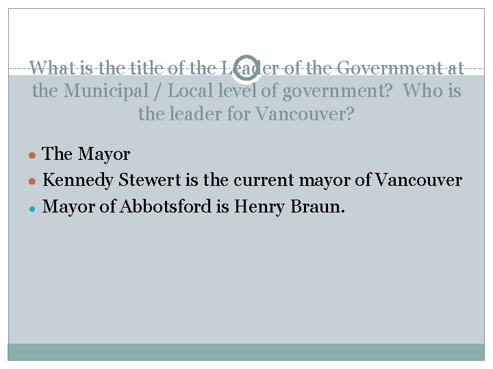 What is the title of the Leader of the Government at the Municipal /