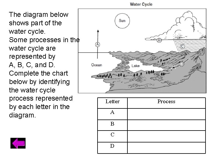 The diagram below shows part of the water cycle. Some processes in the water