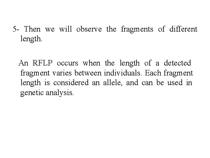 5 - Then we will observe the fragments of different length. An RFLP occurs