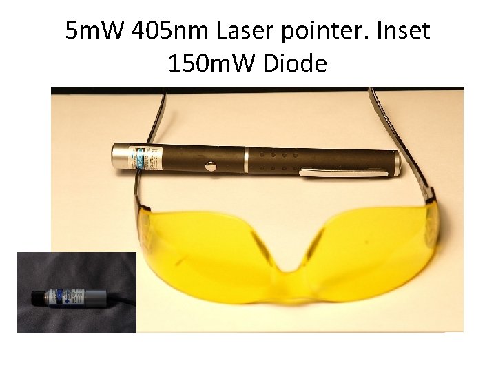 5 m. W 405 nm Laser pointer. Inset 150 m. W Diode 