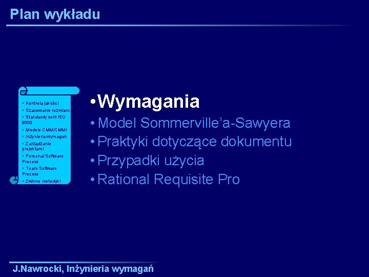 Plan wykładu • Kontrola jakości • Szacowanie rozmiaru i • Standardy serii ISO 9000