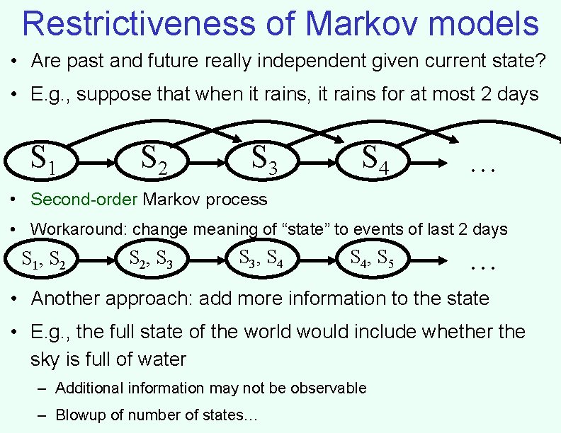 Restrictiveness of Markov models • Are past and future really independent given current state?