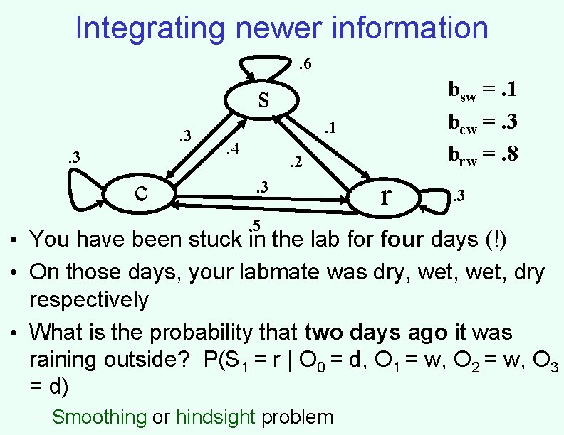 Integrating newer information. 6 bsw =. 1 bcw =. 3 brw =. 8 s.