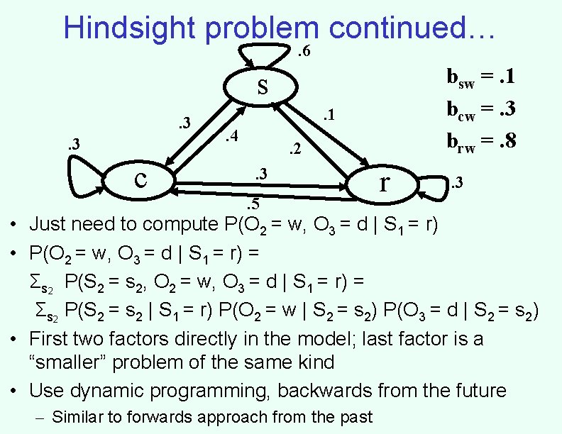 Hindsight problem continued…. 6 bsw =. 1 bcw =. 3 brw =. 8 s.