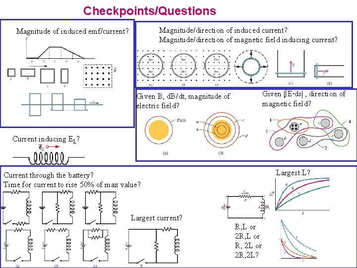 Checkpoints/Questions Magnitude/direction of induced current? Magnitude/direction of magnetic field inducing current? Magnitude of induced