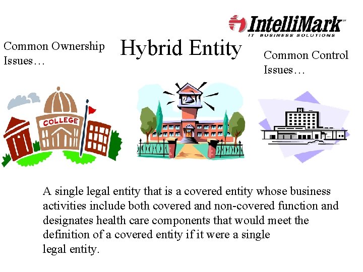 Common Ownership Issues… Hybrid Entity Common Control Issues… A single legal entity that is