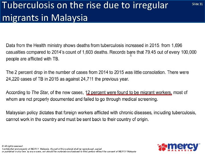 Tuberculosis on the rise due to irregular migrants in Malaysia © All rights reserved.