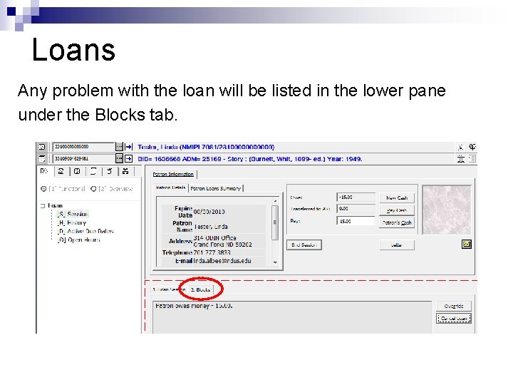 Loans Any problem with the loan will be listed in the lower pane under