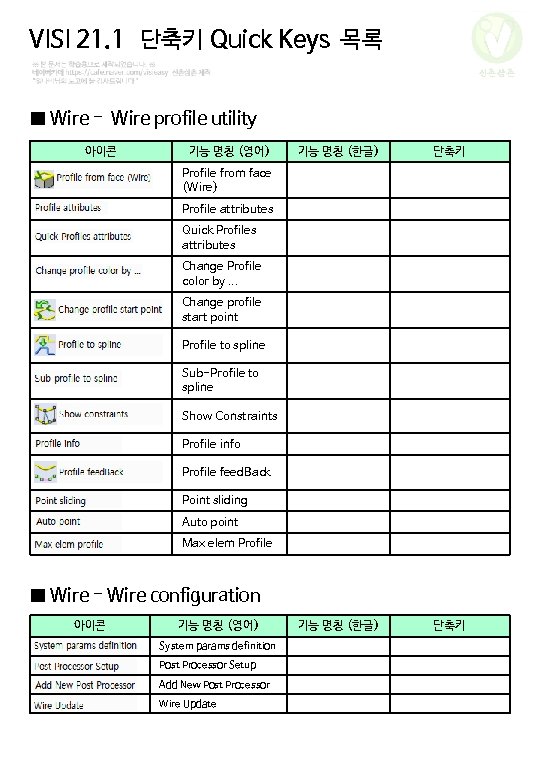 VISI 21. 1 단축키 Quick Keys 목록 신촌삼촌 ■ Wire - Wire profile utility
