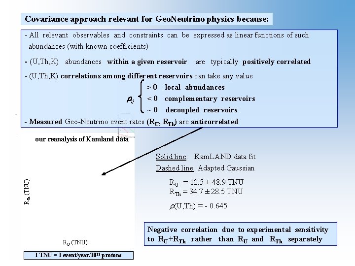 Covariance approach relevant for Geo. Neutrino physics because: - All relevant observables and constraints