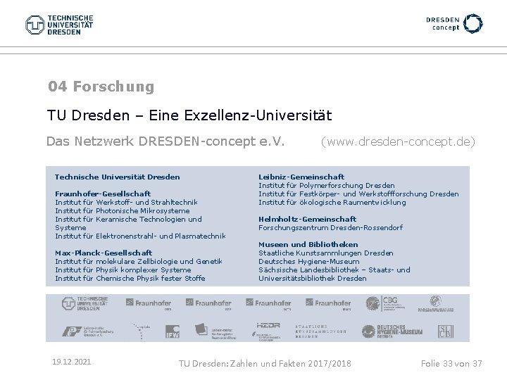 04 Forschung TU Dresden – Eine Exzellenz-Universität Das Netzwerk DRESDEN-concept e. V. Technische Universität