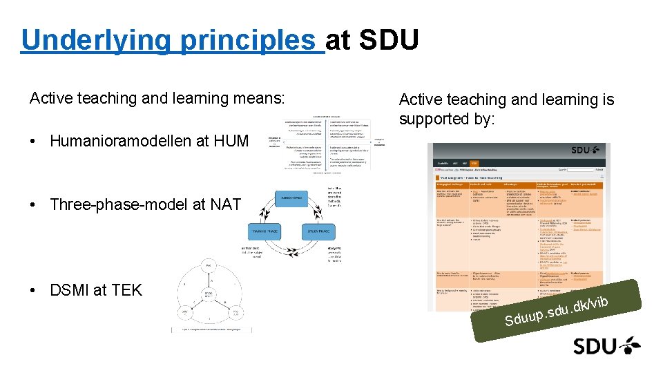 Underlying principles at SDU Active teaching and learning means: Active teaching and learning is