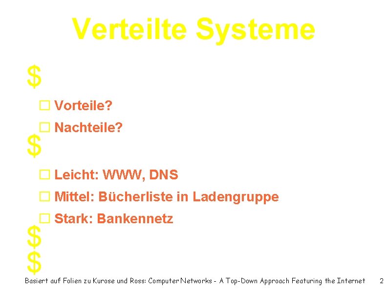 Verteilte Systeme $Entwicklung aus Zentralrechnern � Vorteile? � Nachteile? $Unterschiedliche Koppelung � Leicht: WWW,