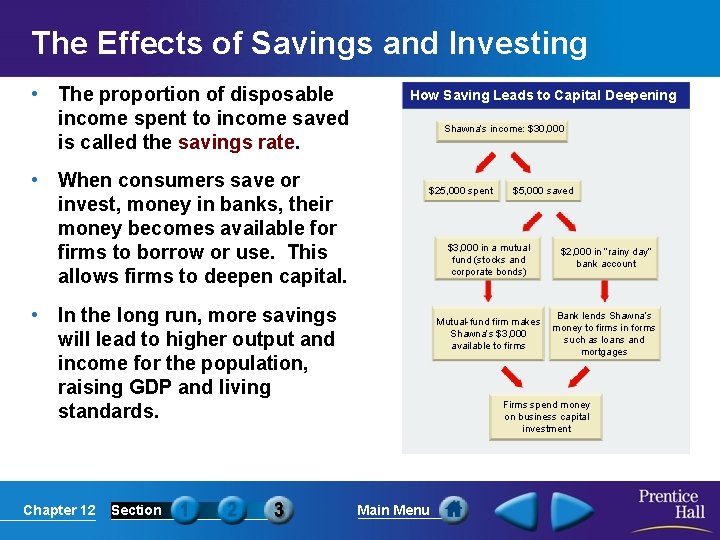 The Effects of Savings and Investing • The proportion of disposable income spent to