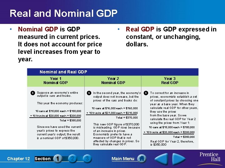 Real and Nominal GDP • Nominal GDP is GDP measured in current prices. It