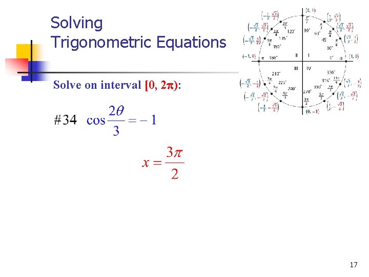 Solving Trigonometric Equations Solve on interval [0, 2 ): 17 