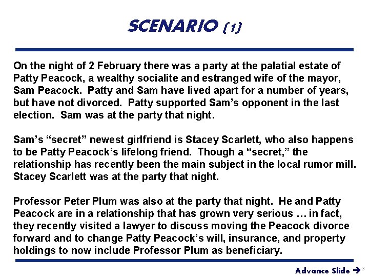 SCENARIO (1) On the night of 2 February there was a party at the