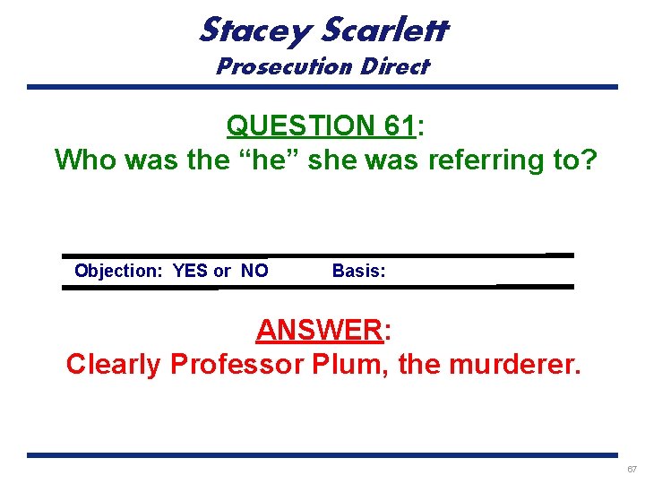 Stacey Scarlett Prosecution Direct QUESTION 61: Who was the “he” she was referring to?