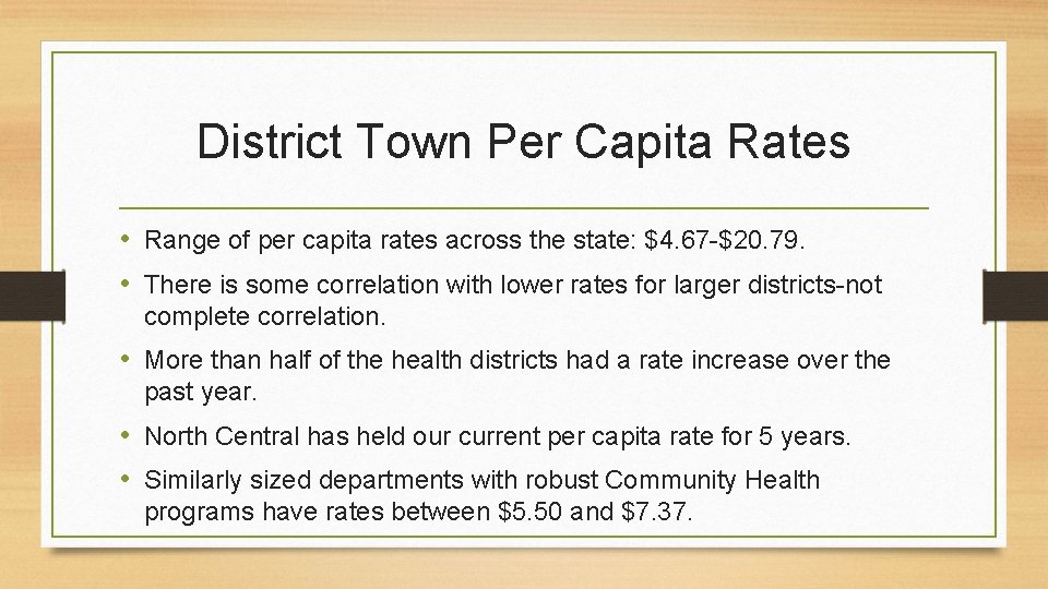 District Town Per Capita Rates • Range of per capita rates across the state: