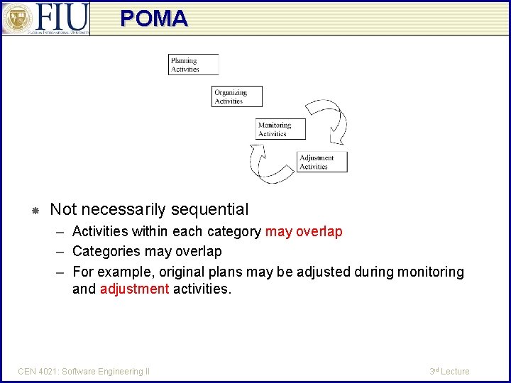 POMA Not necessarily sequential – Activities within each category may overlap – Categories may