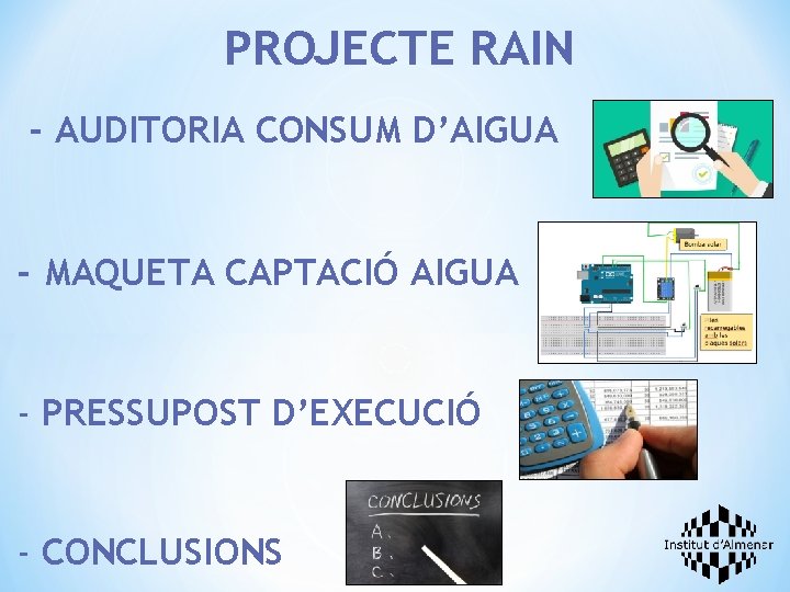 PROJECTE RAIN - AUDITORIA CONSUM D’AIGUA - MAQUETA CAPTACIÓ AIGUA - PRESSUPOST D’EXECUCIÓ -