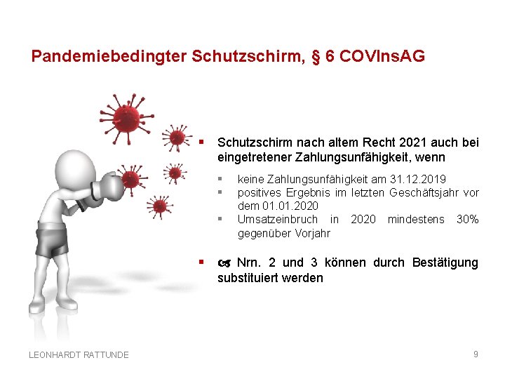 Pandemiebedingter Schutzschirm, § 6 COVIns. AG § Schutzschirm nach altem Recht 2021 auch bei