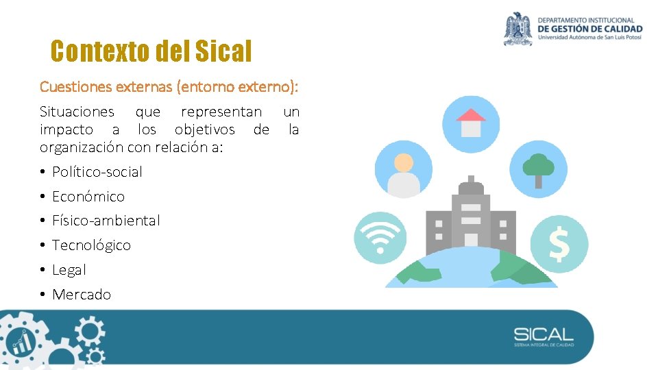 Contexto del Sical Cuestiones externas (entorno externo): Situaciones que representan un impacto a los Contexto del Sical Cuestiones externas (entorno externo): Situaciones que representan un impacto a los