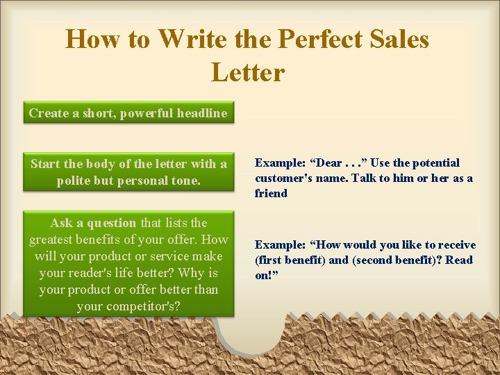 How to Write the Perfect Sales Letter Create a short, powerful headline Start the