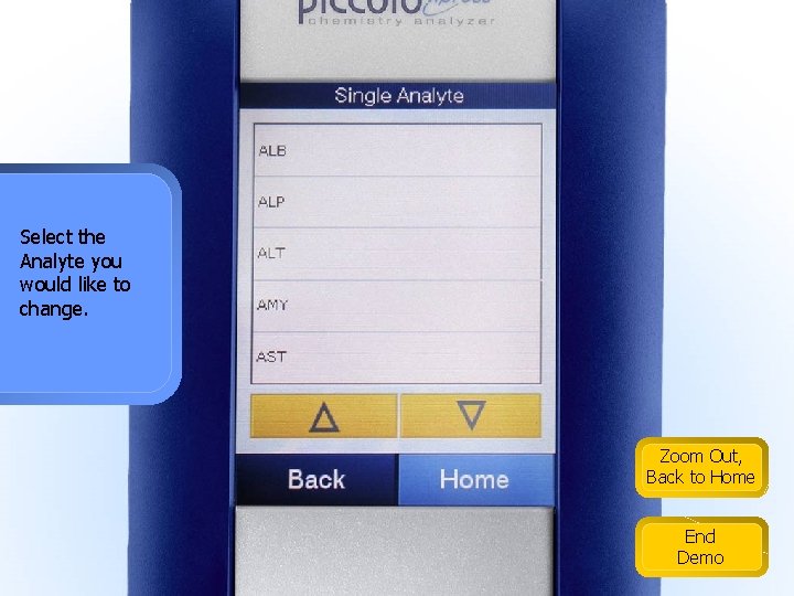 Select the Analyte you would like to change. Zoom Out, Back to Home End