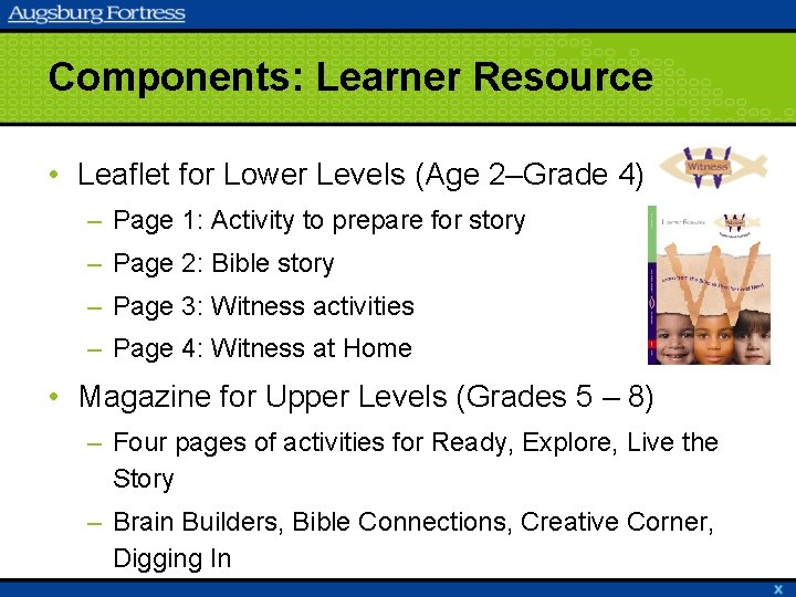 Components: Learner Resource • Leaflet for Lower Levels (Age 2–Grade 4) – Page 1: