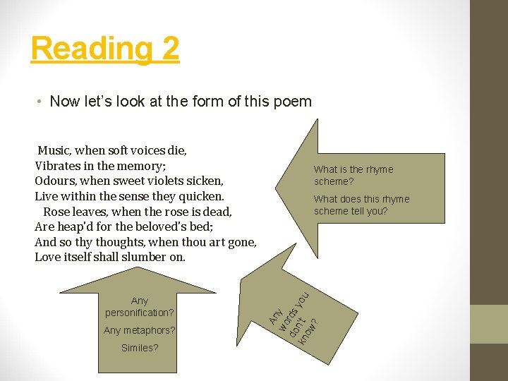 Reading 2 • Now let’s look at the form of this poem Any personification?