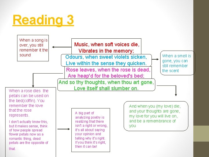 Reading 3 When a song is over, you still remember it the sound When