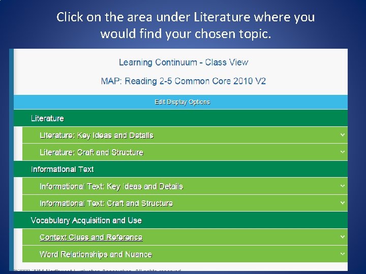 Click on the area under Literature where you would find your chosen topic. 