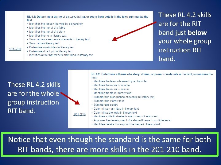 These RL 4. 2 skills are for the RIT band just below your whole