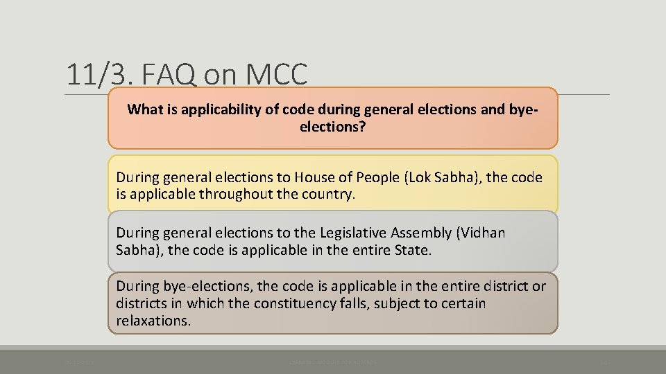 11/3. FAQ on MCC What is applicability of code during general elections and byeelections?