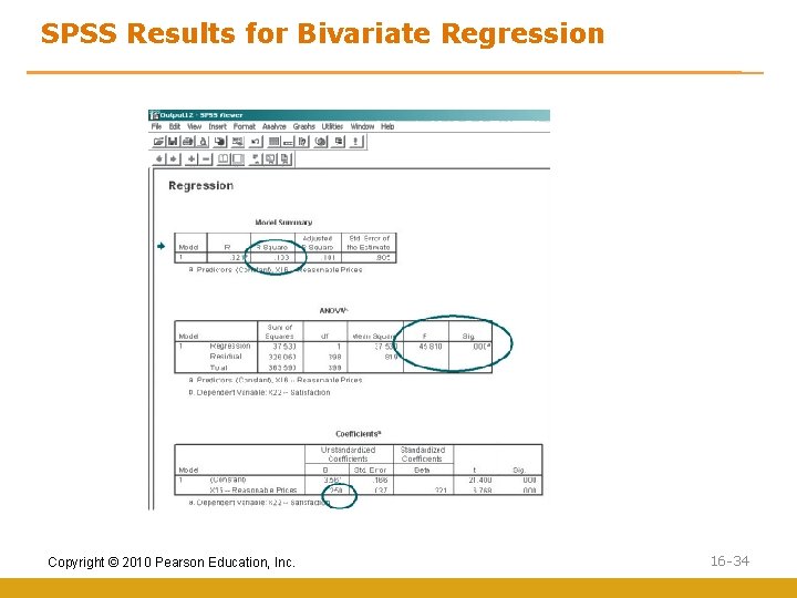 SPSS Results for Bivariate Regression Copyright © 2010 Pearson Education, Inc. 16 -34 
