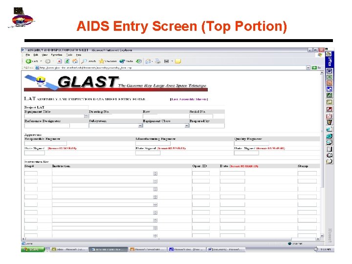AIDS Entry Screen (Top Portion) 