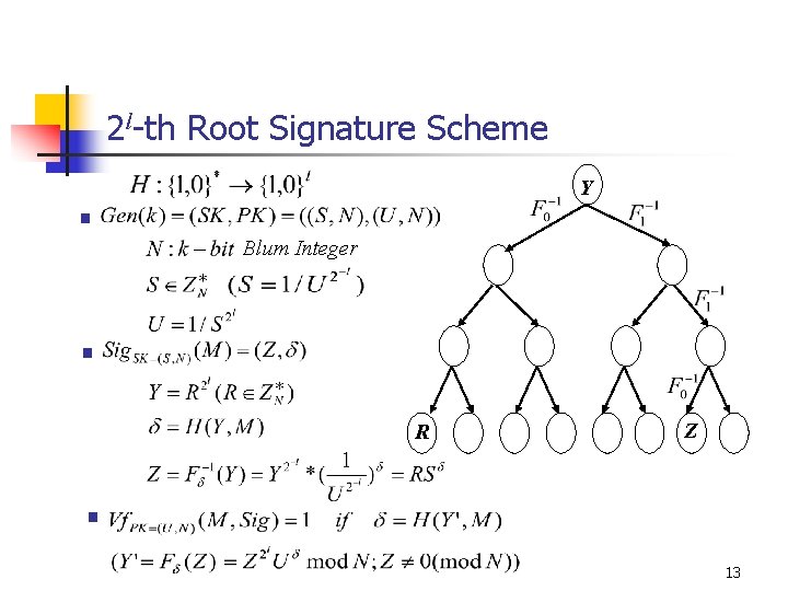 2 l-th Root Signature Scheme Y § Blum Integer § R Z § 13