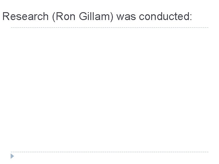 Research (Ron Gillam) was conducted: 