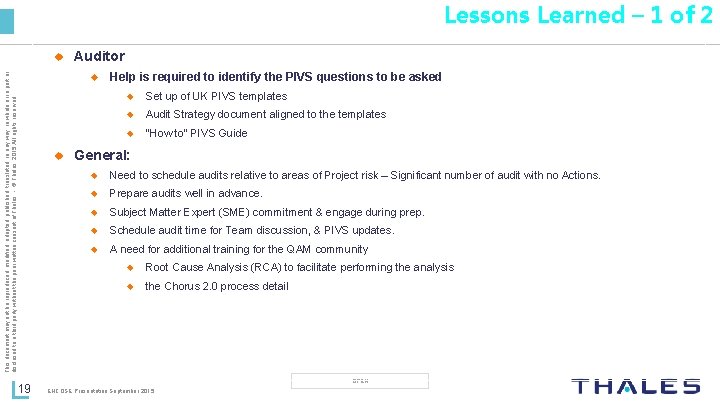 Lessons Learned – 1 of 2 This document may not be reproduced, modified, adapted,