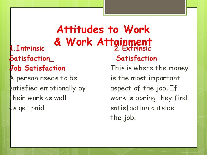 Attitudes to Work & Work Attainment 1. Intrinsic Satisfaction_ Job Satisfaction A person needs