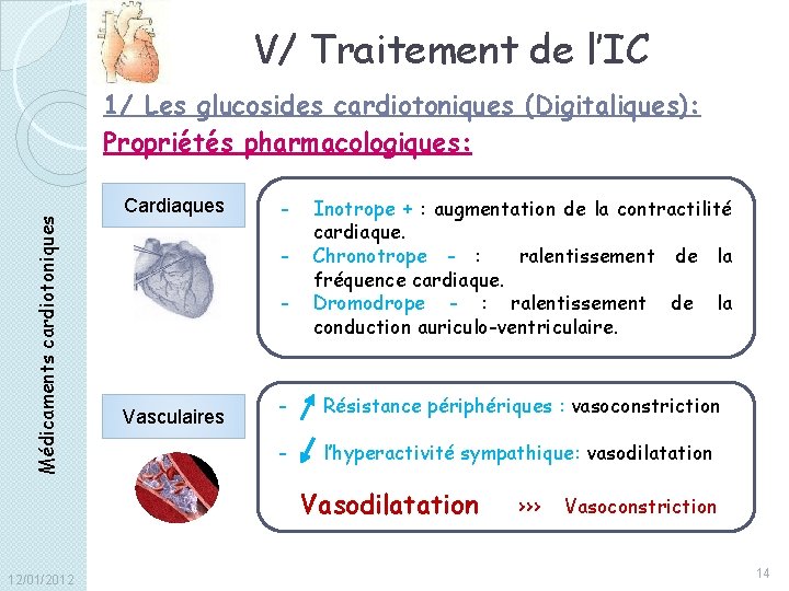 V/ Traitement de l’IC Médicaments cardiotoniques 1/ Les glucosides cardiotoniques (Digitaliques): Propriétés pharmacologiques: Cardiaques