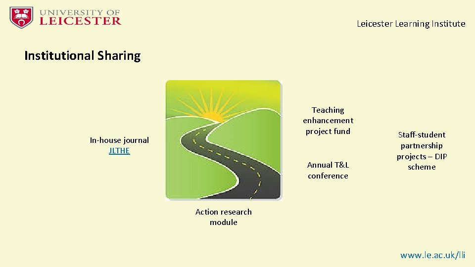 Leicester Learning Institute Institutional Sharing Teaching enhancement project fund In-house journal JLTHE Annual T&L