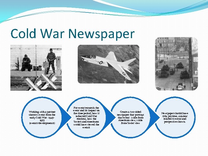 Cold War Newspaper Working with a partner choose 1 event from the early Cold