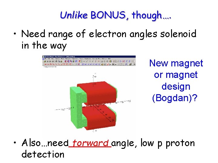 Unlike BONUS, though…. • Need range of electron angles solenoid in the way New